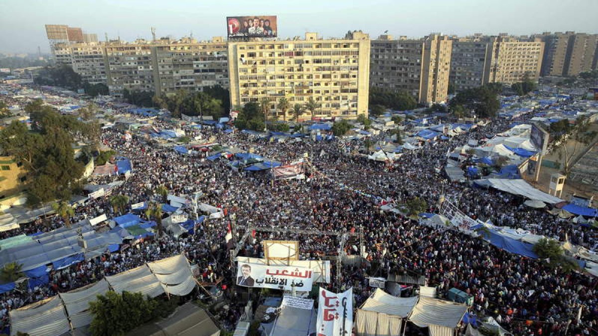 Vista aérea de las manifestaciones en El Cairo.