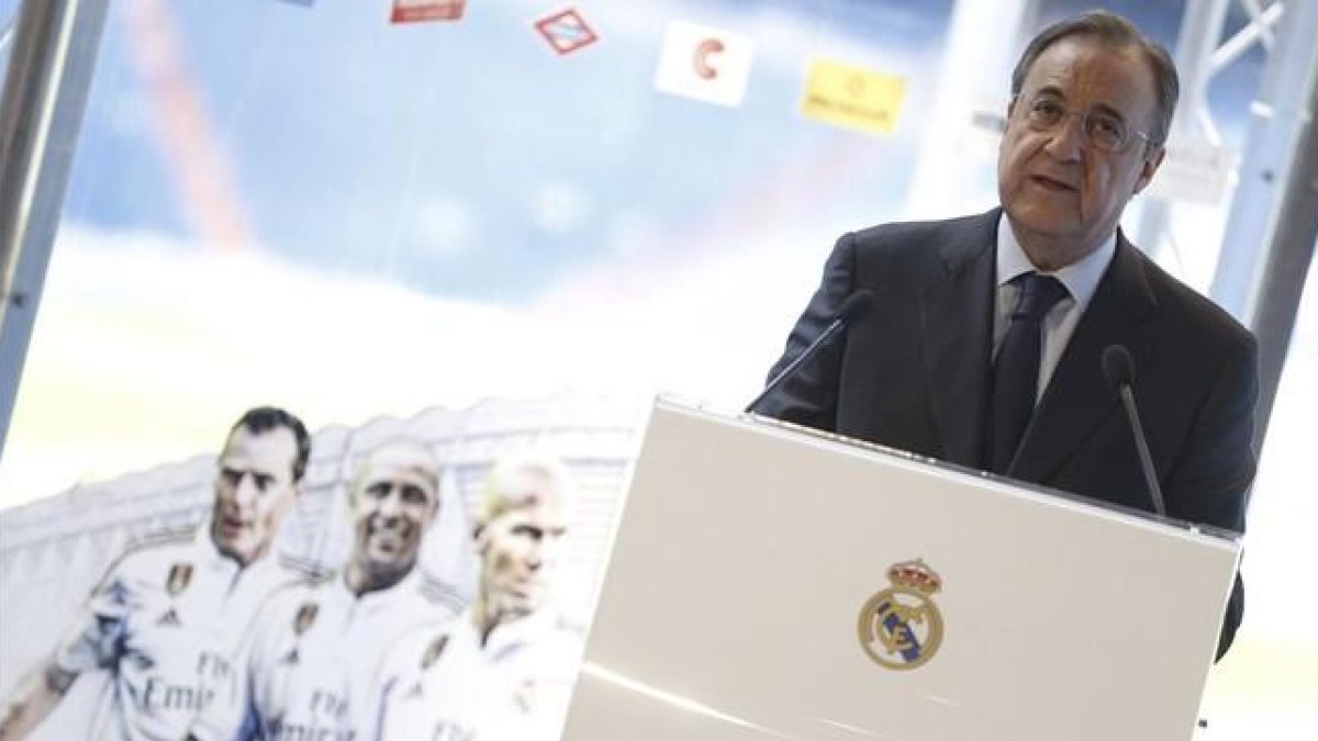 El presidente del Real Madrid, Florentino Pérez, durante una rueda de prensa.