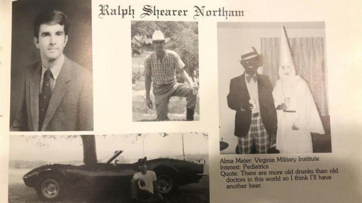 Páginas del anuario en la que aparecen las fotos racistas que incriminan al gobernador de Virginia, Ralph Northam.