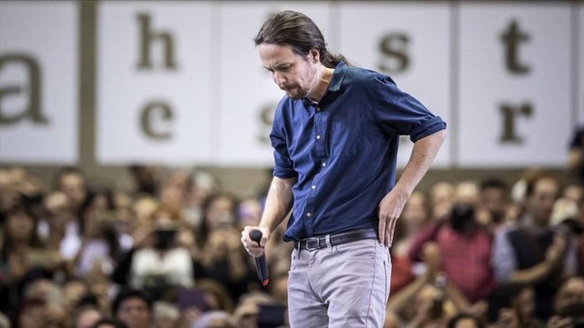 El candidato de Podemos, Pablo Iglesias, en un reciente mitin celebrado en Valencia.