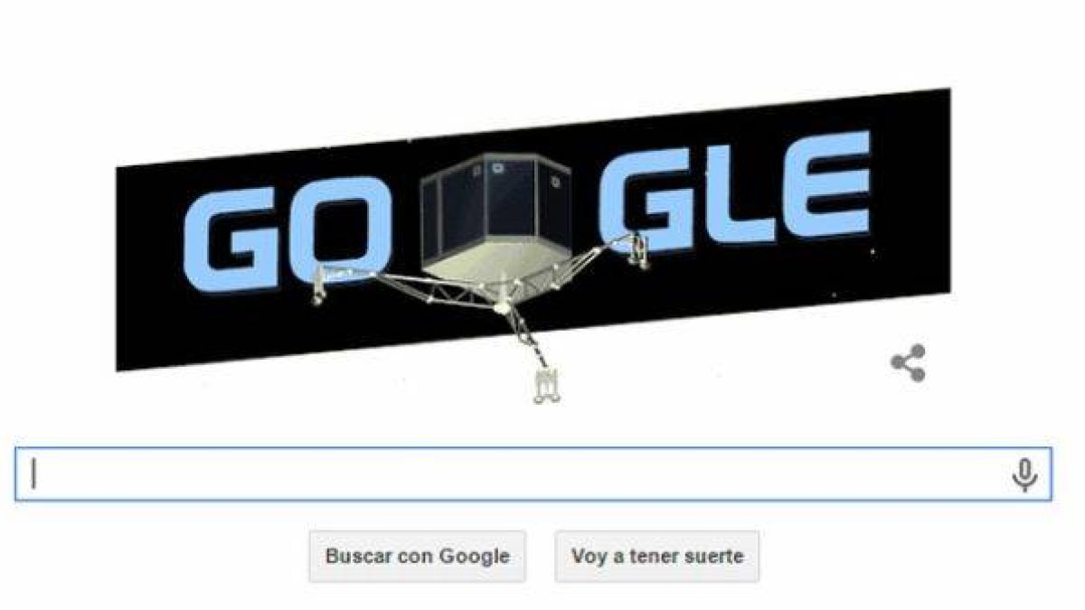Doodle del buscador Google en motivo de la operación espacial 'Rosetta'.