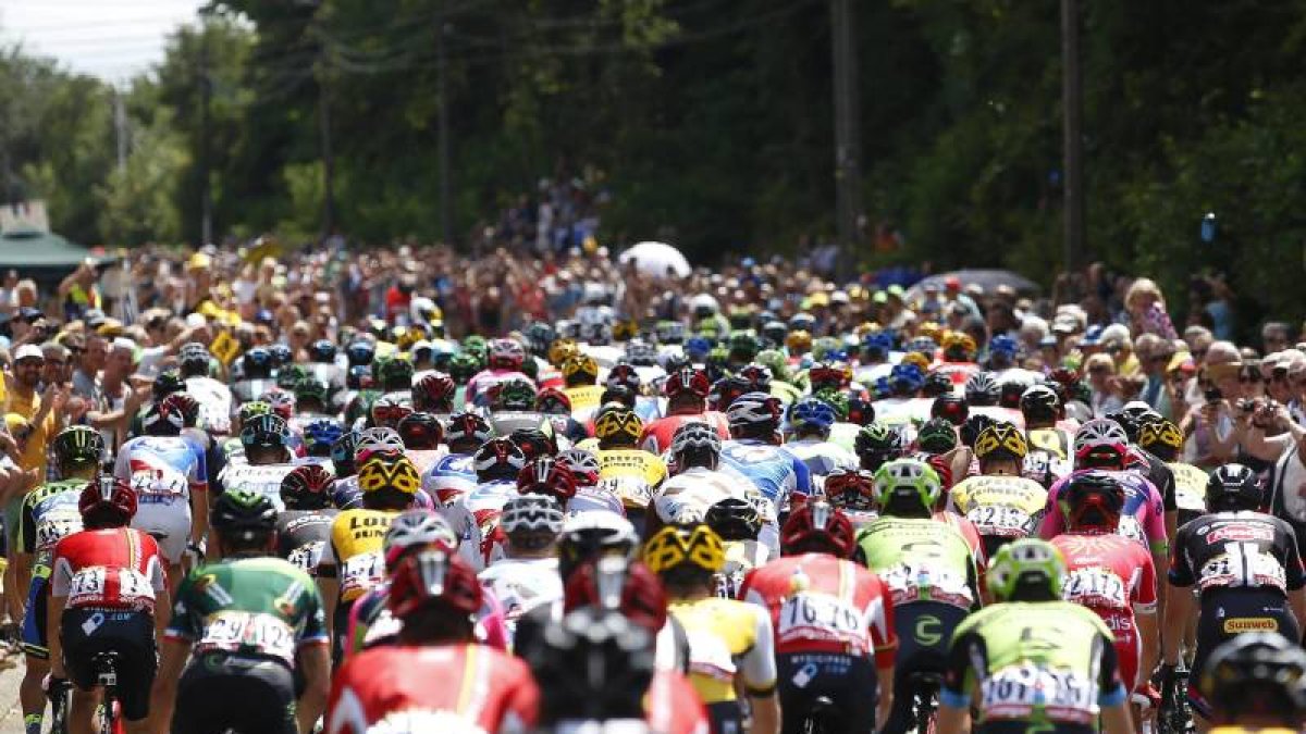 El pelotón rueda durante la tercera etapa de la 102ª edición del Tour de Francia, una carrera de de 159,9 kilímetros entre Amberes y Huy en Bélgica, hoy, lunes 6 de julio de 2015.