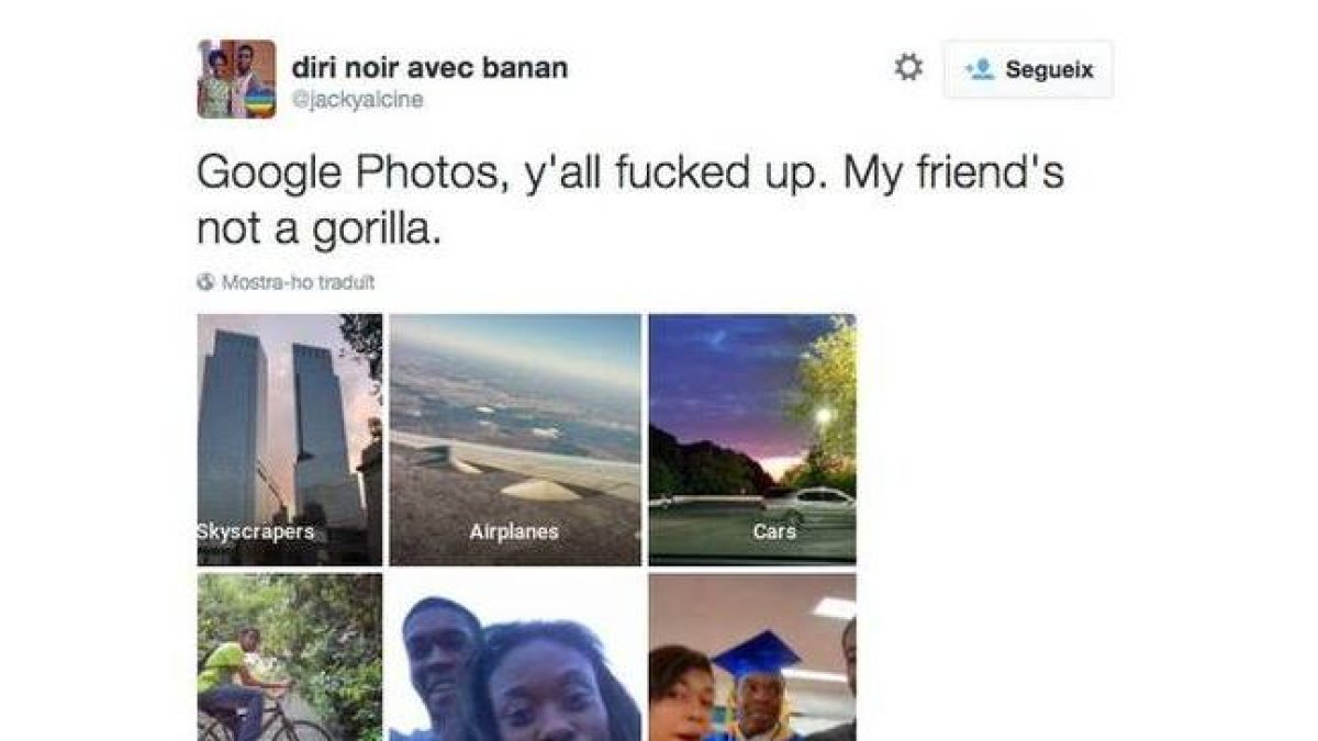 Captura del tuit donde el usuario denuncia que sus amigos no son gorilas.