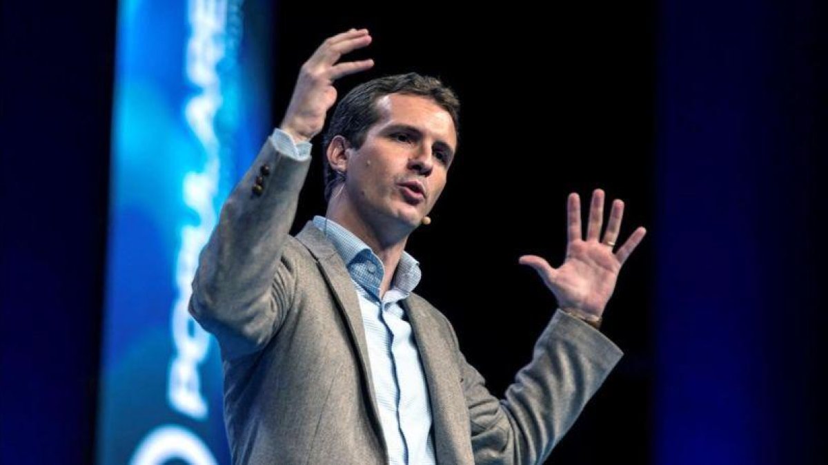 El líder del PP, Pablo Casado, en un acto en Murcia.