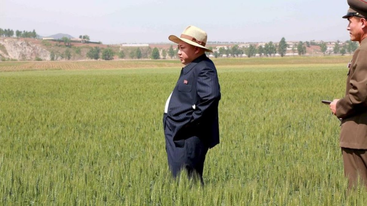 Kim Jong-un visita una granja custodiada por el Ejército norcoreano, en una imagen difundida por la agencia oficial norcoreana KCNA.