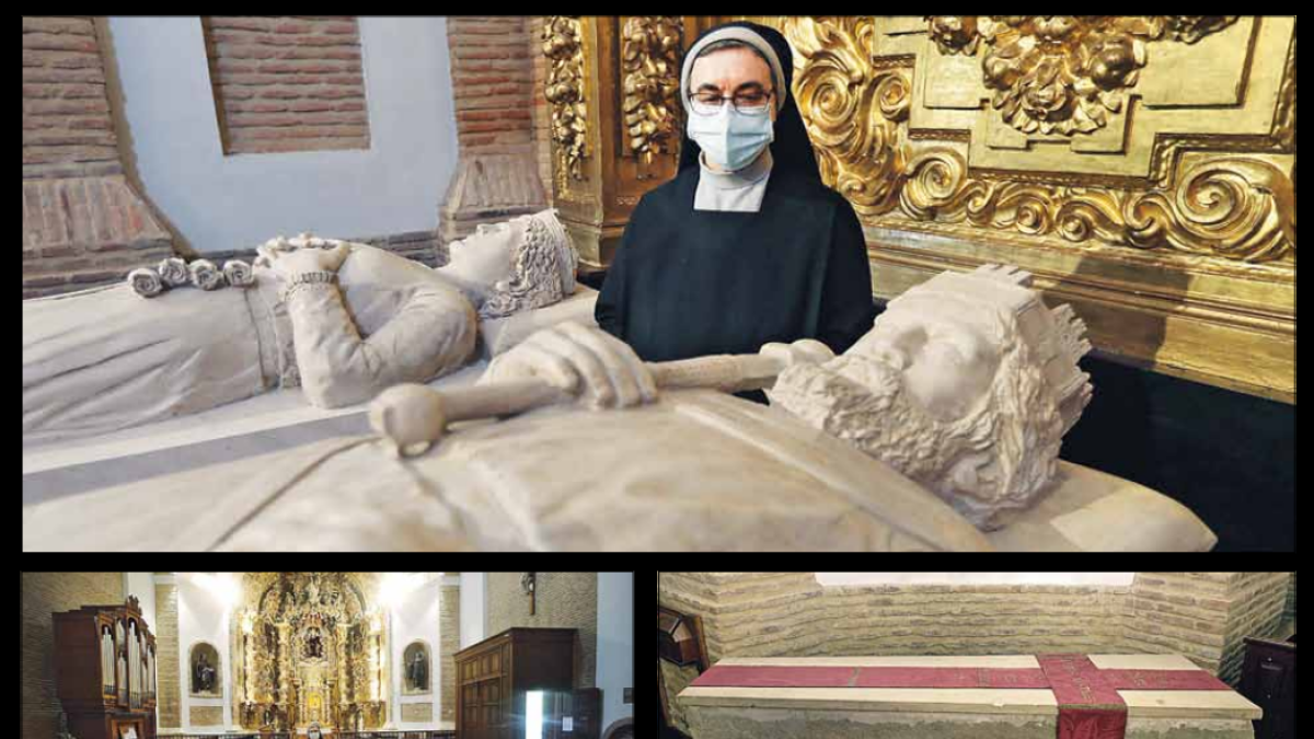 Arriba y a la izquierda, los sepulcros realizados por Amancio González. Derecha, primitivo sepulcro de Alfonso VI. JESÚS F. SALVADORES / ACACIO DÍAZ