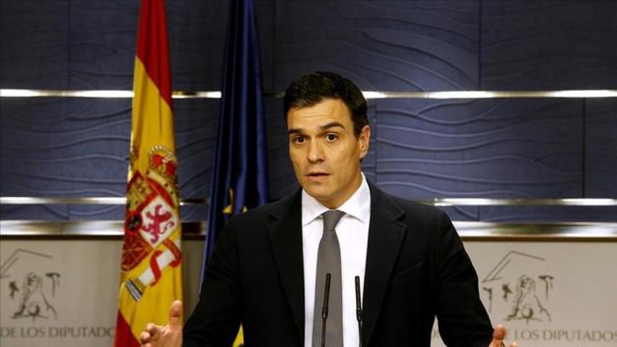 El secretario general del PSOE, Pedro Sánchez, en una rueda de prensa reciente en el Congreso.