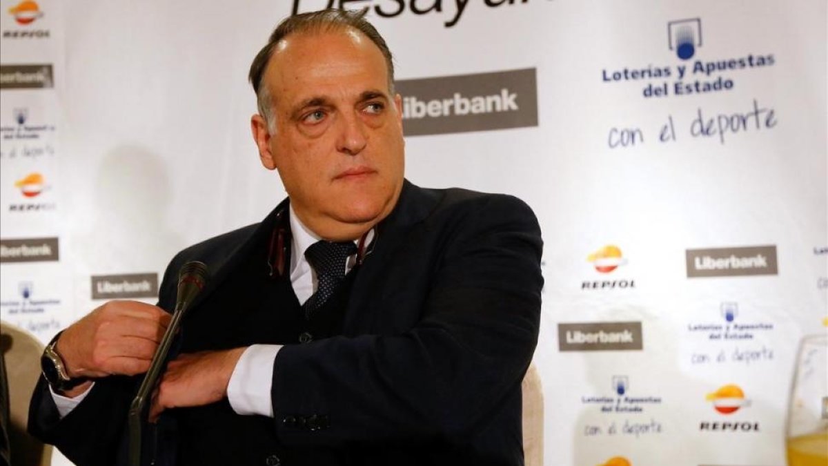 Javier Tebas, durante su participación en un desayuno informativo de Europa Press.