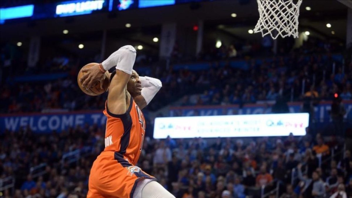 Russell Westbrook no pudo sumar su octavo triple-doble consecutivo ante los Celtics.