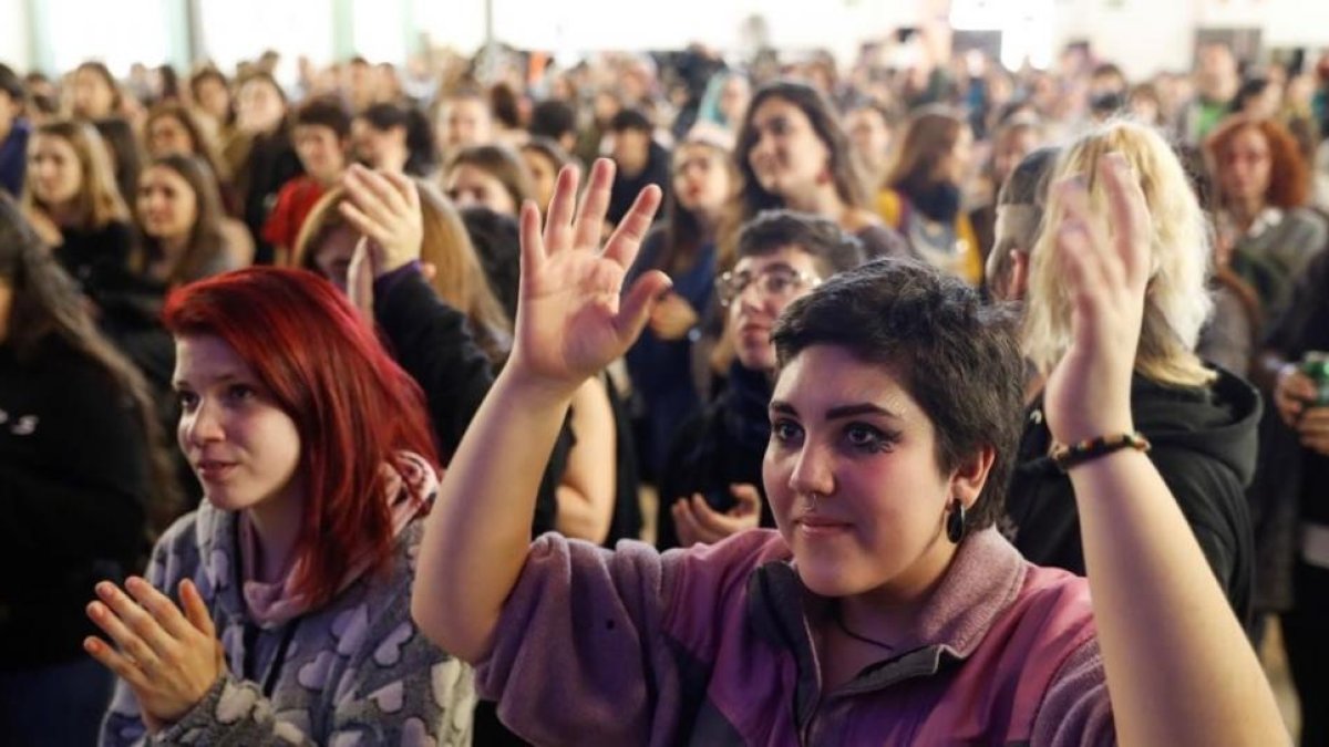 Un acto feminista en el Matadero de Madrid para apoyar la huelga feminista del próximo 8 de marzo, el pasado día 11.