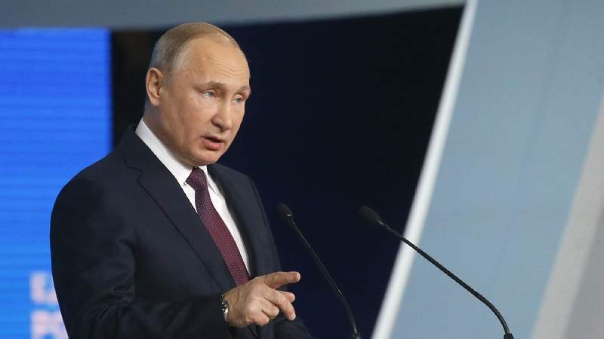 El presidente ruso Vladímir Putin intervino en el congreso de Rusia Unida. MAXIM SHIPENKOV