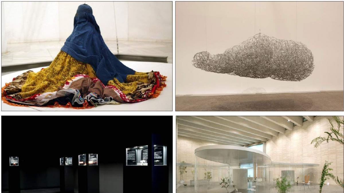 ‘Burka’, de Vasconcelos ‘Lo real maravilloso’, de Agustina Otero y Leopoldo Ferrán; ‘Ajuste de cuentas’, de Teresa Margolles; y ‘Casa flor’, de Sanaa. CORTESÍA DEL MUSAC