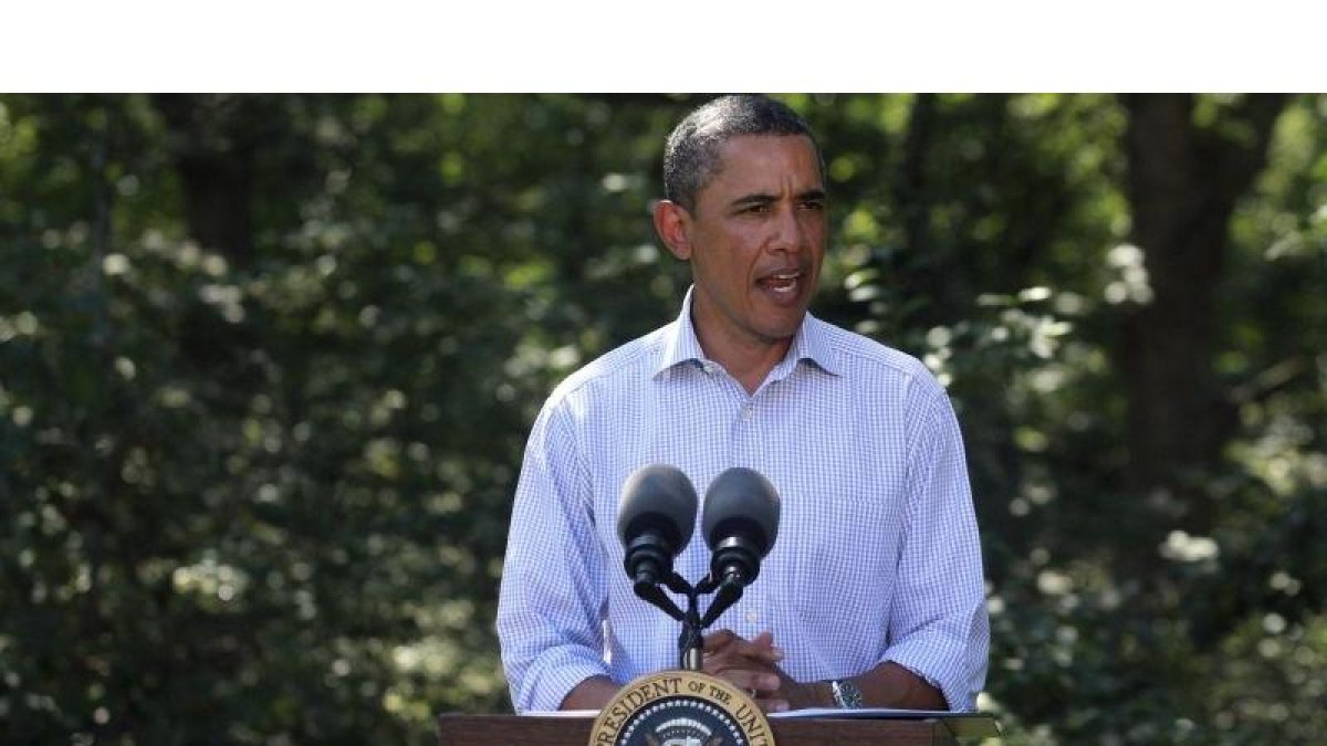 El presidente de los EEUU, Barack Obama durante las declaraciones sobre el huracán "Irene", hoy.