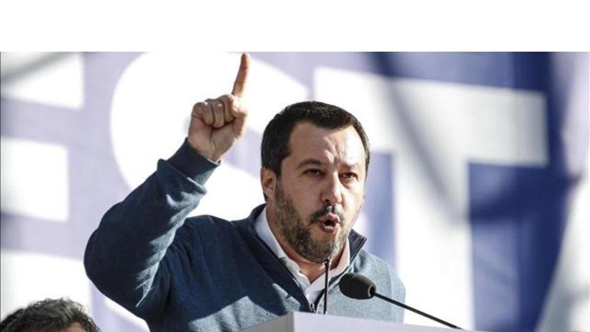 Matteo Salvini, ministro del Interior, habla durante un acto político en la piazza del Popolo, en Roma, el pasado 8 de diciembre