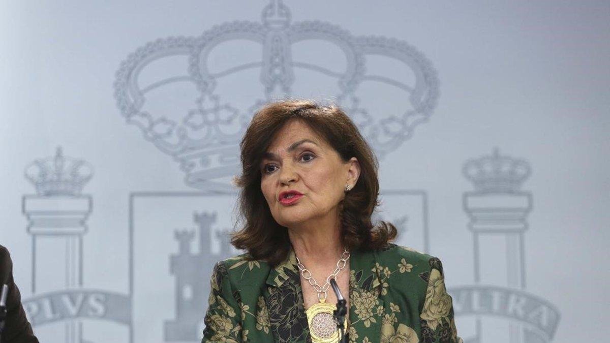 Carmen Calvo, en la rueda de prensa posterior al consejo de Ministros.