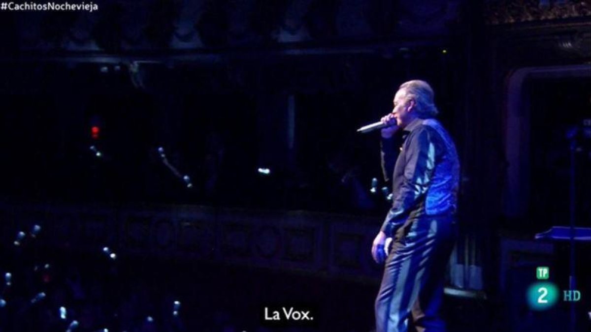 La actuación de Bertín Osborne, con el rótulo de La Vox, en el programa Cachitos de La 2.