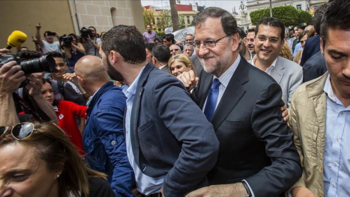 El presidente del PP, Mariano Rajoy, en un acto electoral que celebró este miércoles en Valencia
