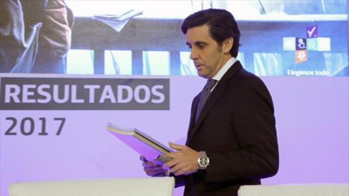El presidente de Telefónica, José María Álvarez-Pallete, ayer, durante la presentación de resultados.