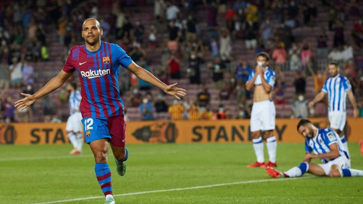 Braithwaite hizo doblete en el solvente triunfo liguero del FC Barcelona ‘post-Messi’ frente a la Real Sociedad. ALEJANDRO GARCÍA