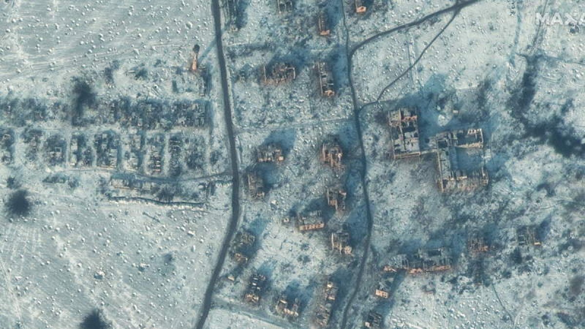 Imagen de la devastación en Soledar. MAXAR TECHNOLOGIES HANDOUT