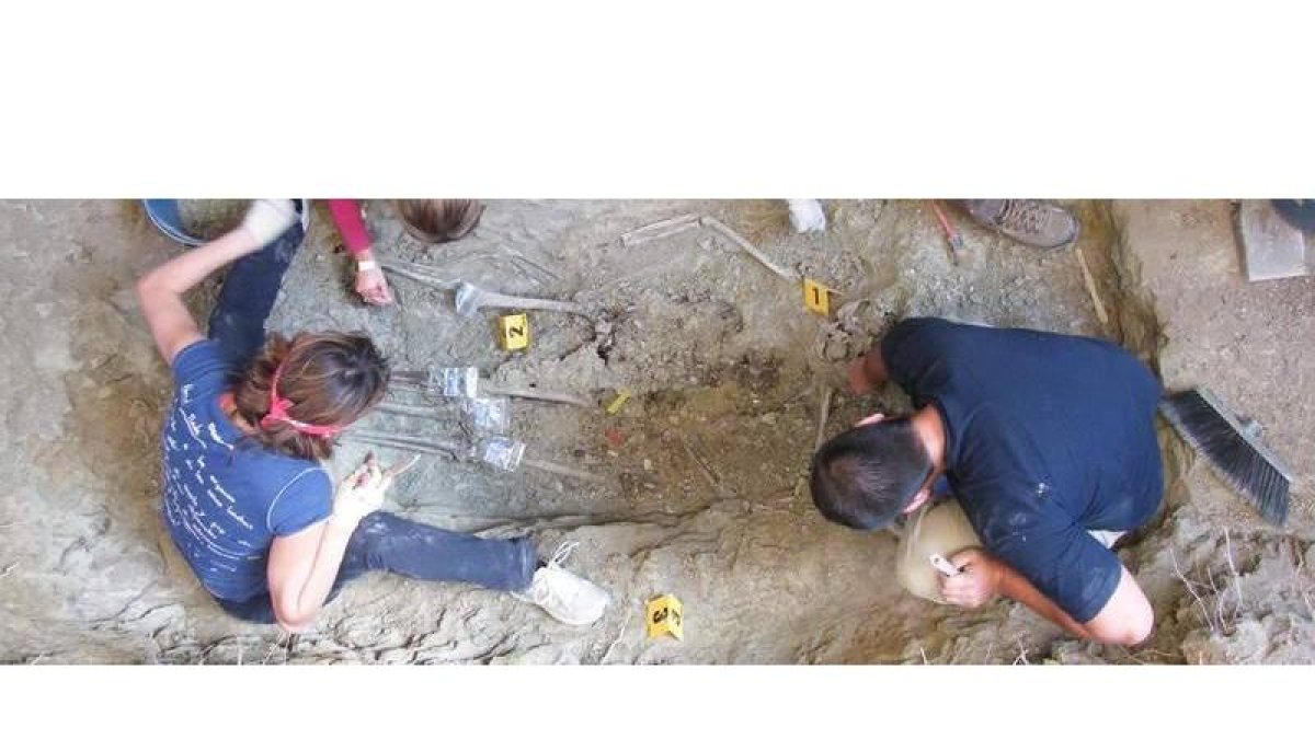Los arqueólogos, durante los trabajos de exhumación realizados en 2010 en Vilavella, Lugo.