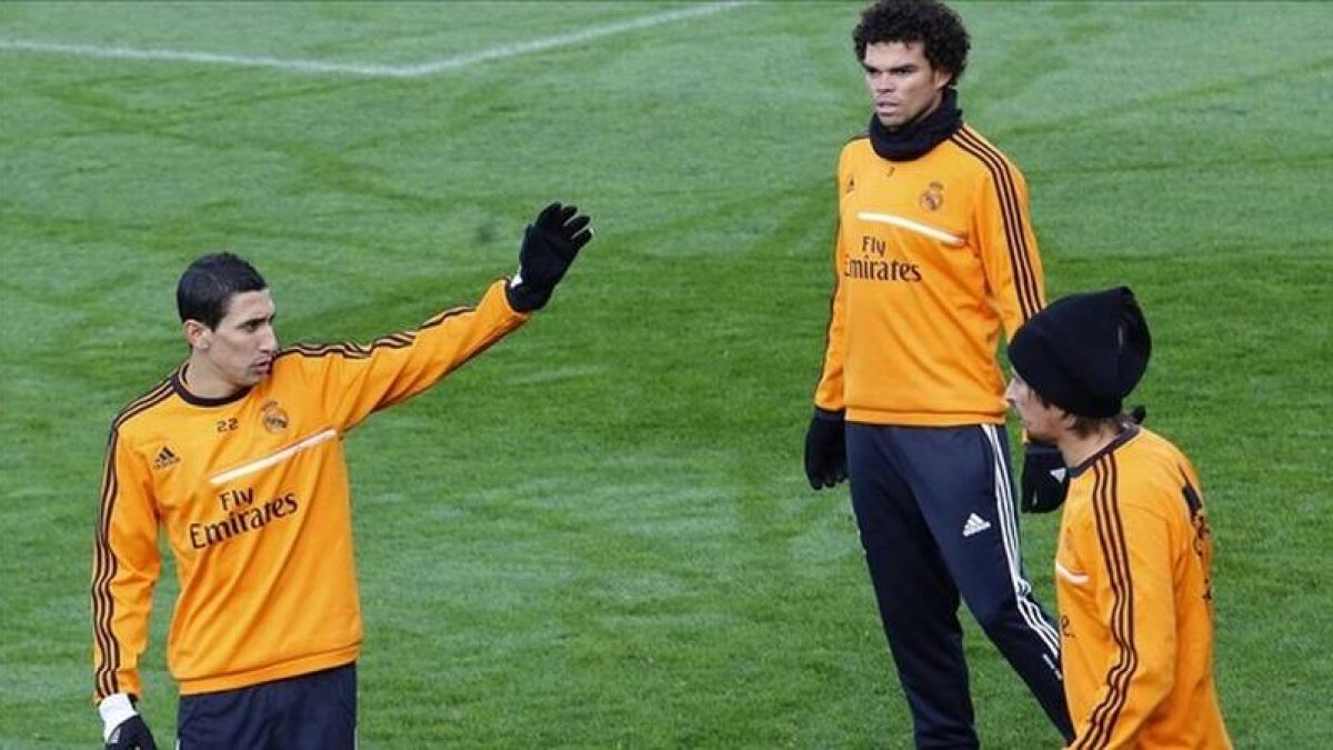 Di María y Pepe, en un entrenamiento del Madrid.
