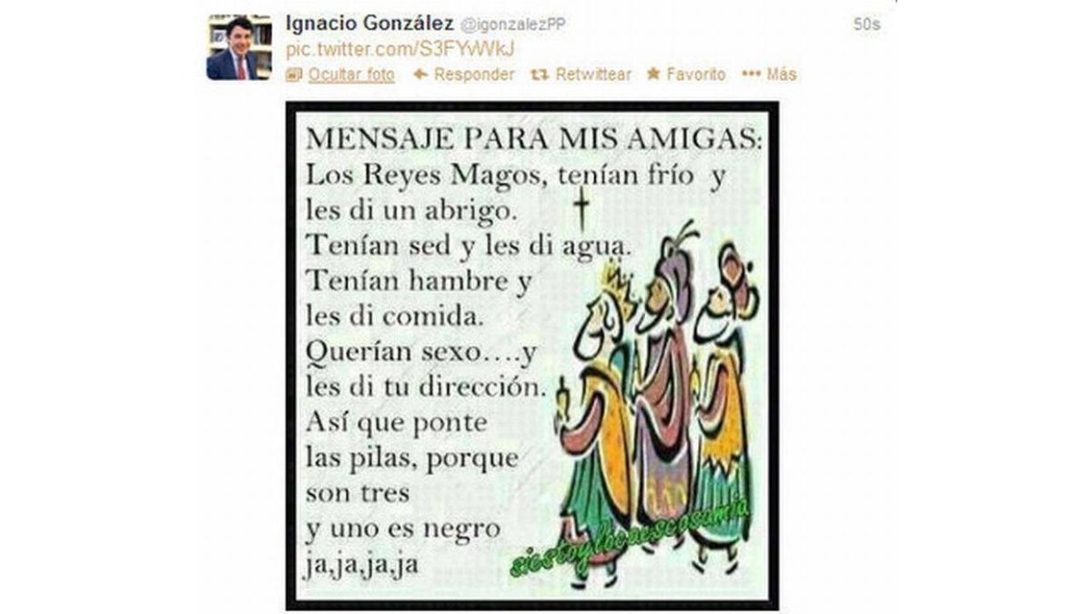 El chiste tuiteado desde la cuenta de Ignacio González.
