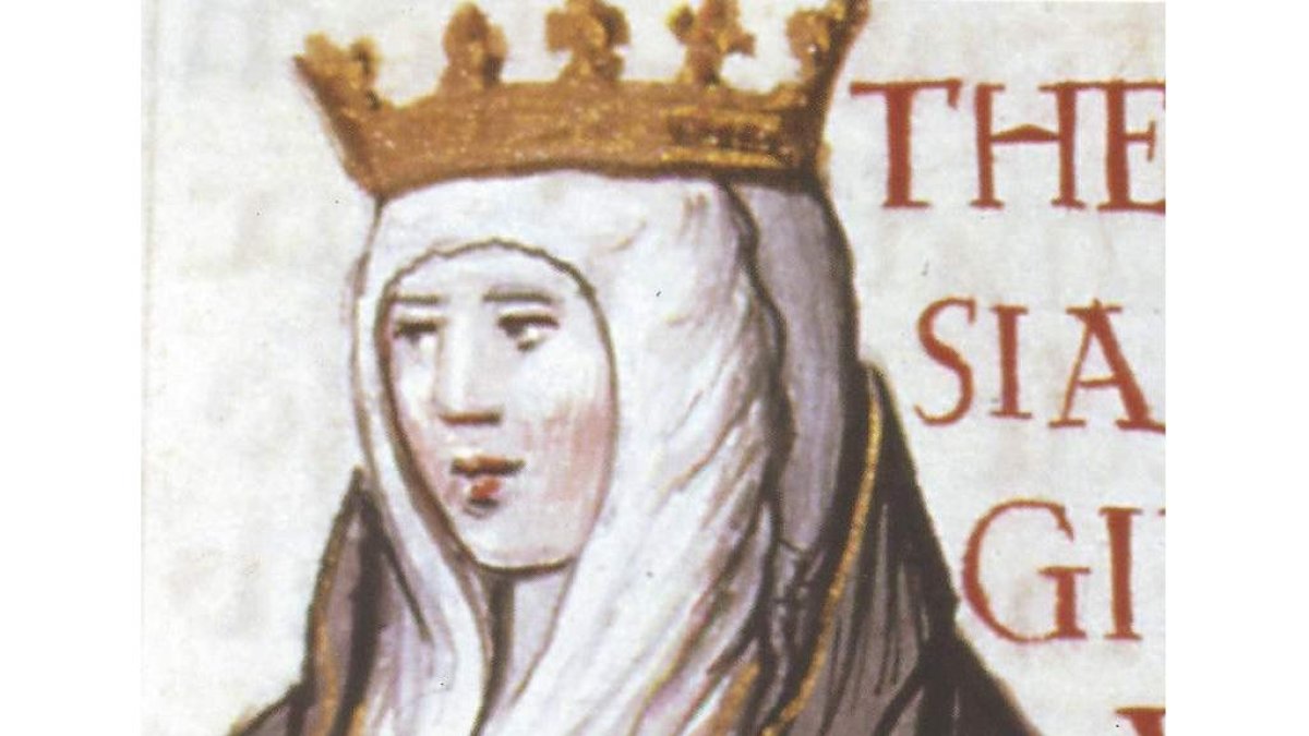 Recreación de la imagen de santa Teresa, reina de León en una ilustración que la pinta con la corona que perdió al anular su matrimonio la Iglesia. DL