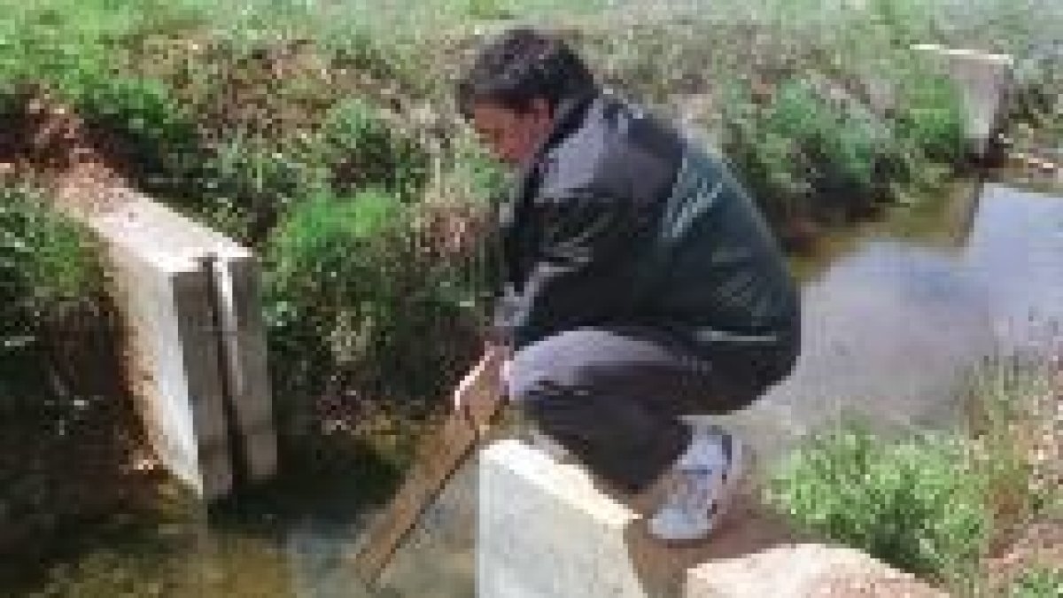 Un agricultor muestra un canal de riego del Páramo Bajo, en la localidad de Pelayo García