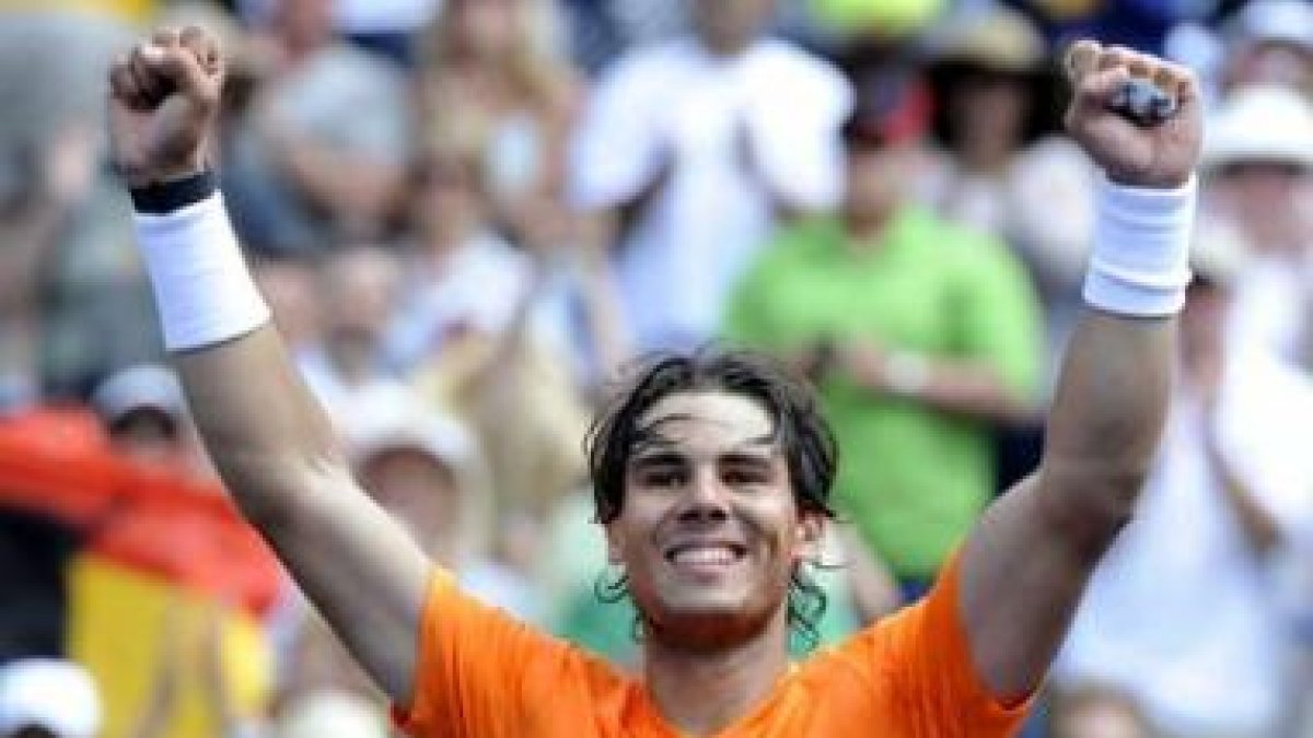 Nadal celebra su triunfo frente a Del Potro en semifinales.