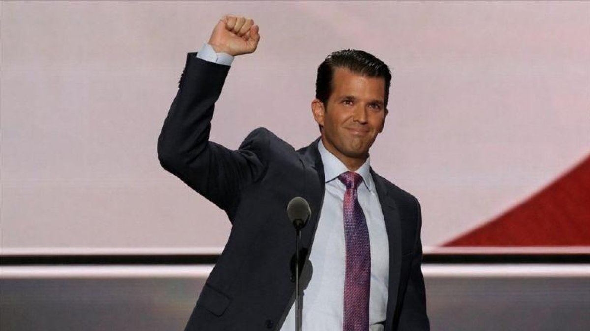 Donald Trump Jr durante la convención republicana de Ohio.