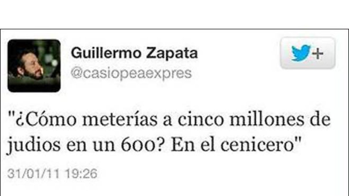 El tuit que Guillermo Zapata publicó en el 2011.