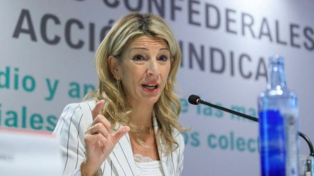 La ministra de Trabajo Yolanda Díaz participa en las jornadas confederales sobre acción sindical de UGT en Madrid. FERNANDO ALVARADO