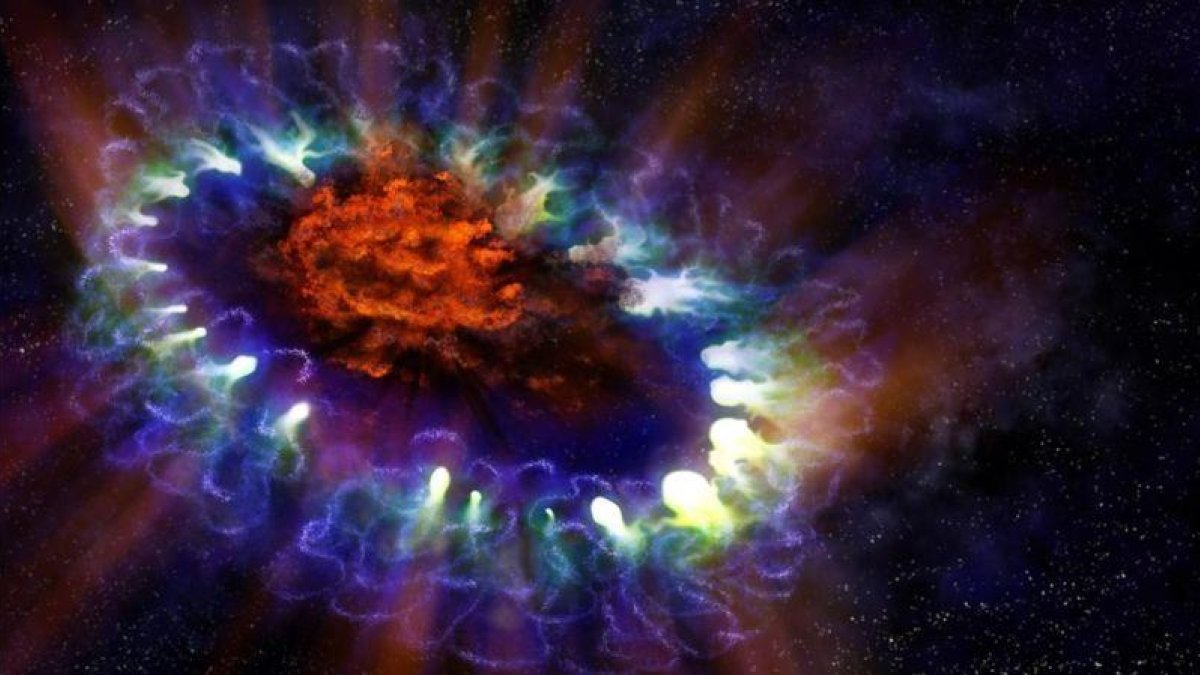 Imagen de archivo de una la recreación artística del nacimiento de una supernova.
