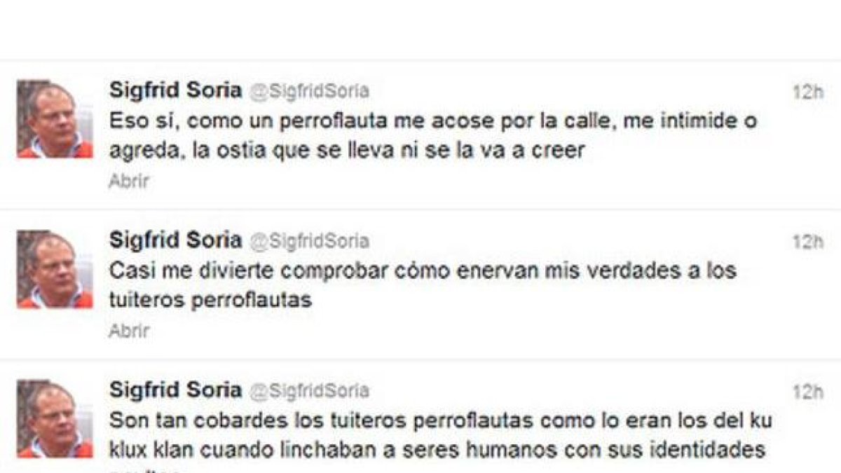 Captura de uno de los polémicos tuits de Sigfrid Soria.