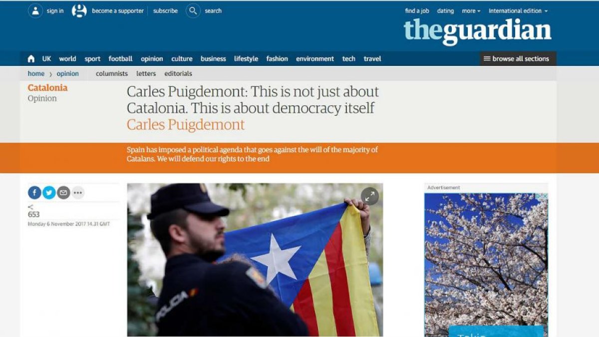 Artículo de Carles Puigdemont en The Guardian.