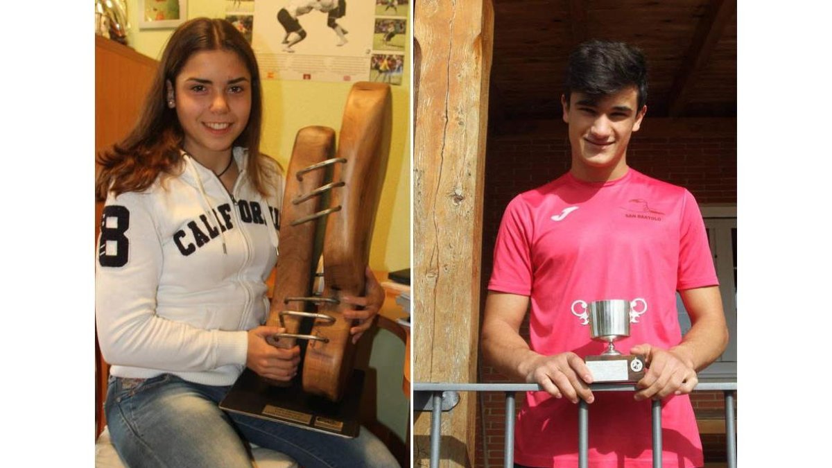 Nerea Lorenzo, cinto Provincial y «Garra» femenina. A la derecha, Adrián Rodríguez, campeón juvenil, revelación sénior. A.B.