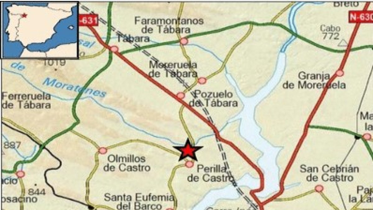 Epicentro del terremoto de esta madrugada con epicentro en Zamora. ISTITUTO GEOGRÁFICO NACIONAL