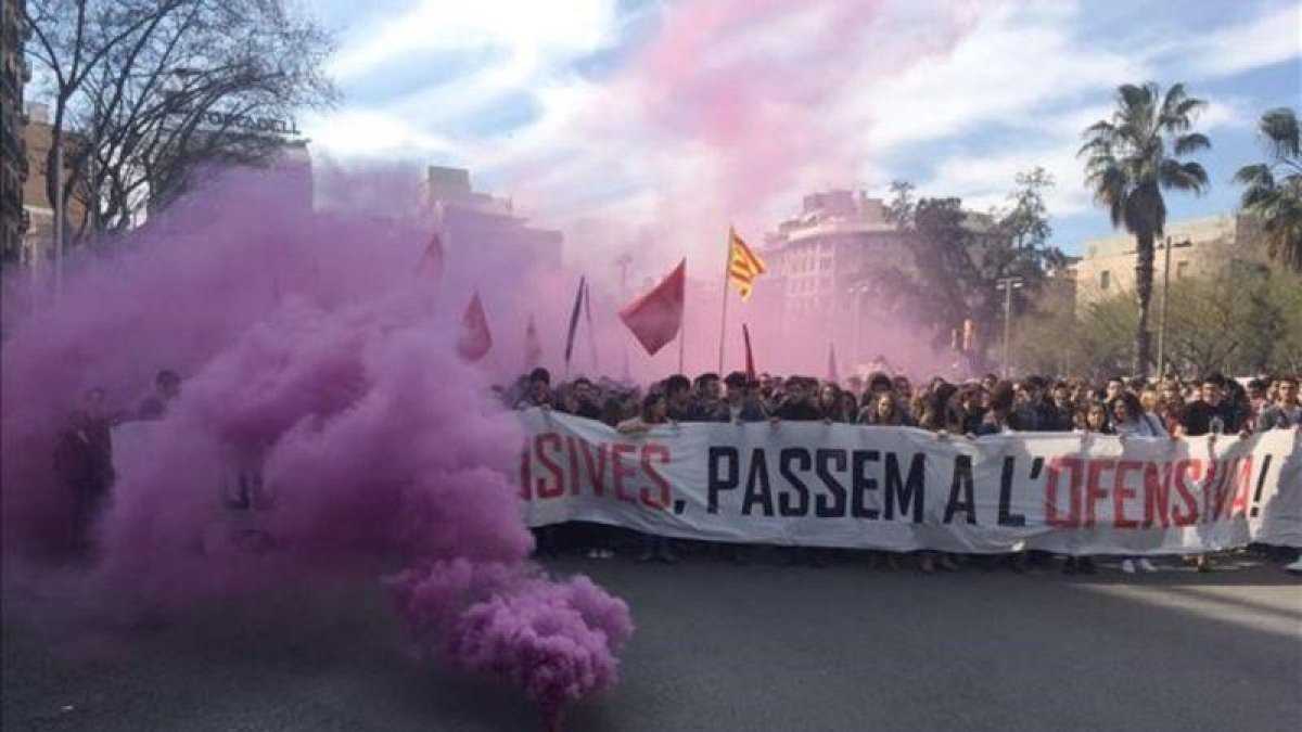 Protesta de estudiantes universitarios en Barcelona el pasado 2 de marzo.