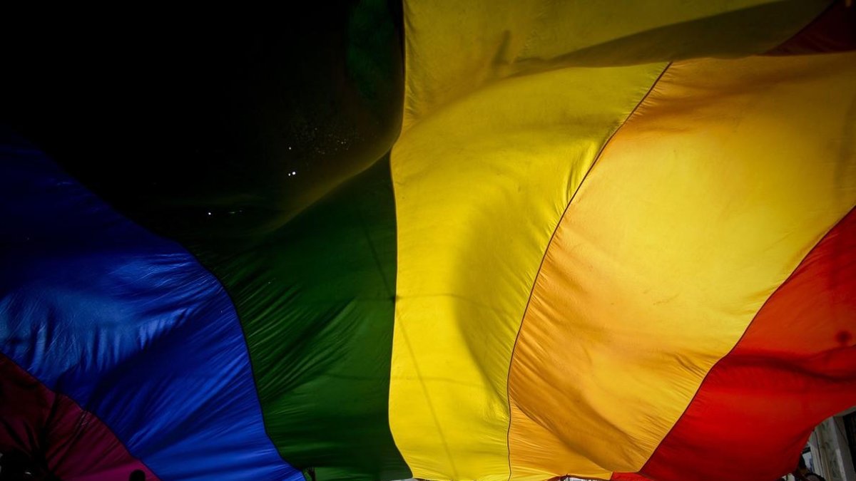 Bandera del Orgullo Gay en una manifestación