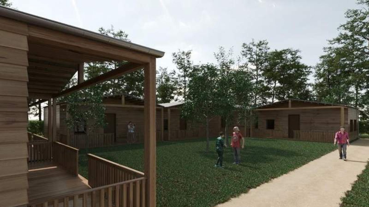 Imágenes virtuales de las distintas zonas con las que contará el nuevo camping municipal que se construirá en Santa María del Páramo. DL