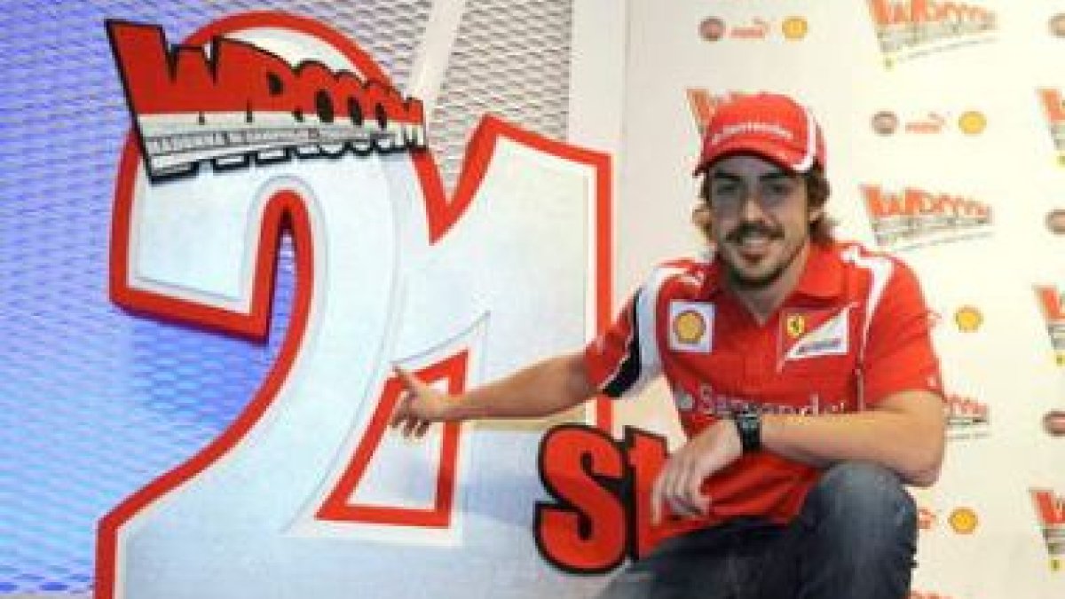 Fernando Alonso, piloto de Ferrari, en la rueda de prensa que ofreció ayer.