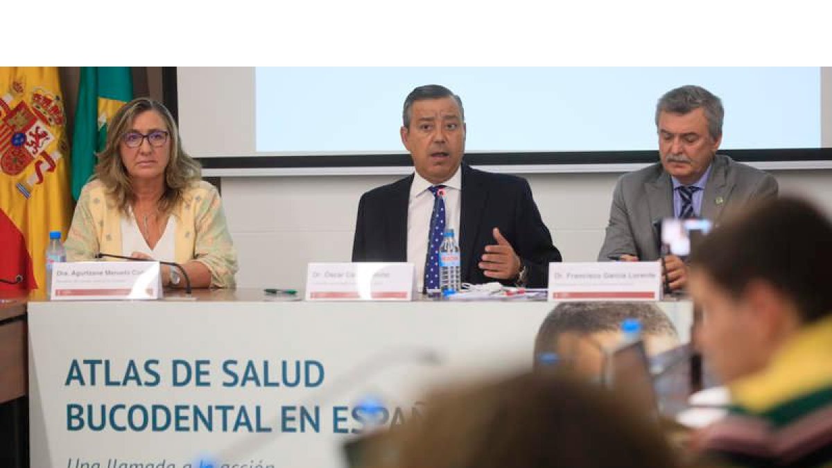 Óscar Castro Reino (c), presenta el Atlas de la Salud Bucodental en España. FERNANDO ALVARADO