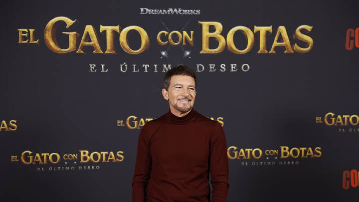 El actor Antonio Banderas, durante la presentación de la película 'El Gato con Botas: El último deseo'. CHEMA MOYA
