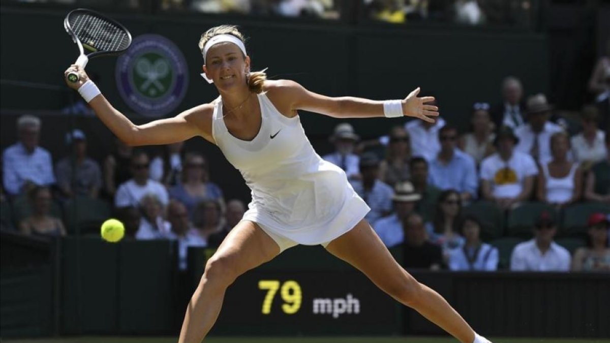 Azarenka, durante su partido de tercera ronda en Wimbledon ante Watson