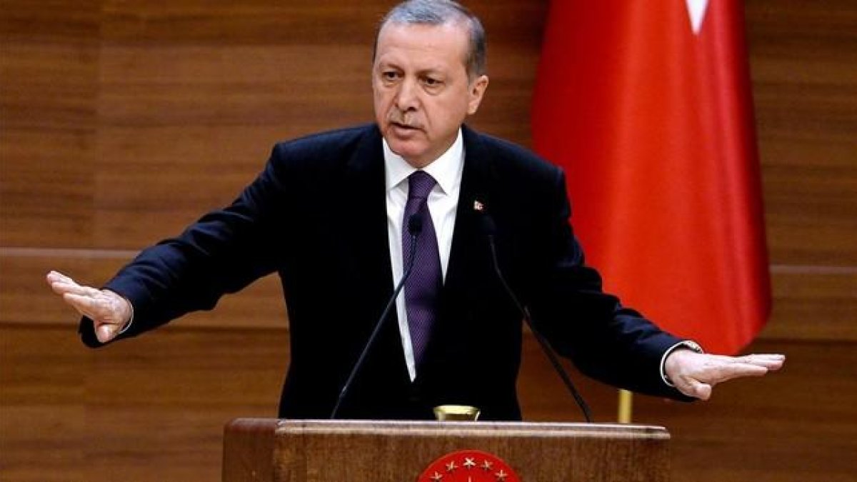Erdogan, durante su discurso en el palacio presidencial, en Ankara, este miércoles.