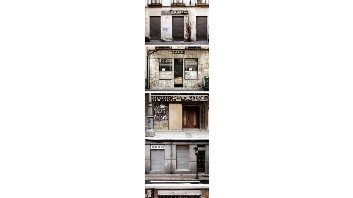 Composición con 25 de las cien imágenes que conforman ‘Crack’, un retrato de la crisis económica en la ciudad a través de sus locales cerrados o abandonados .