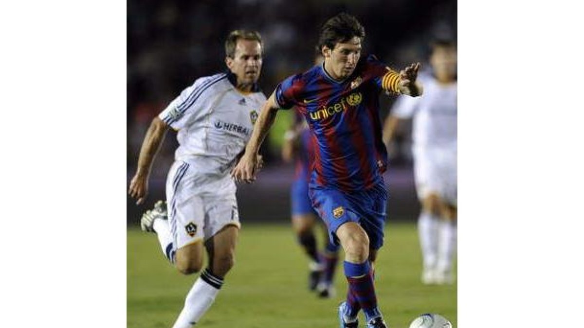 Messi, en el partido contra el equipo de Beckham.