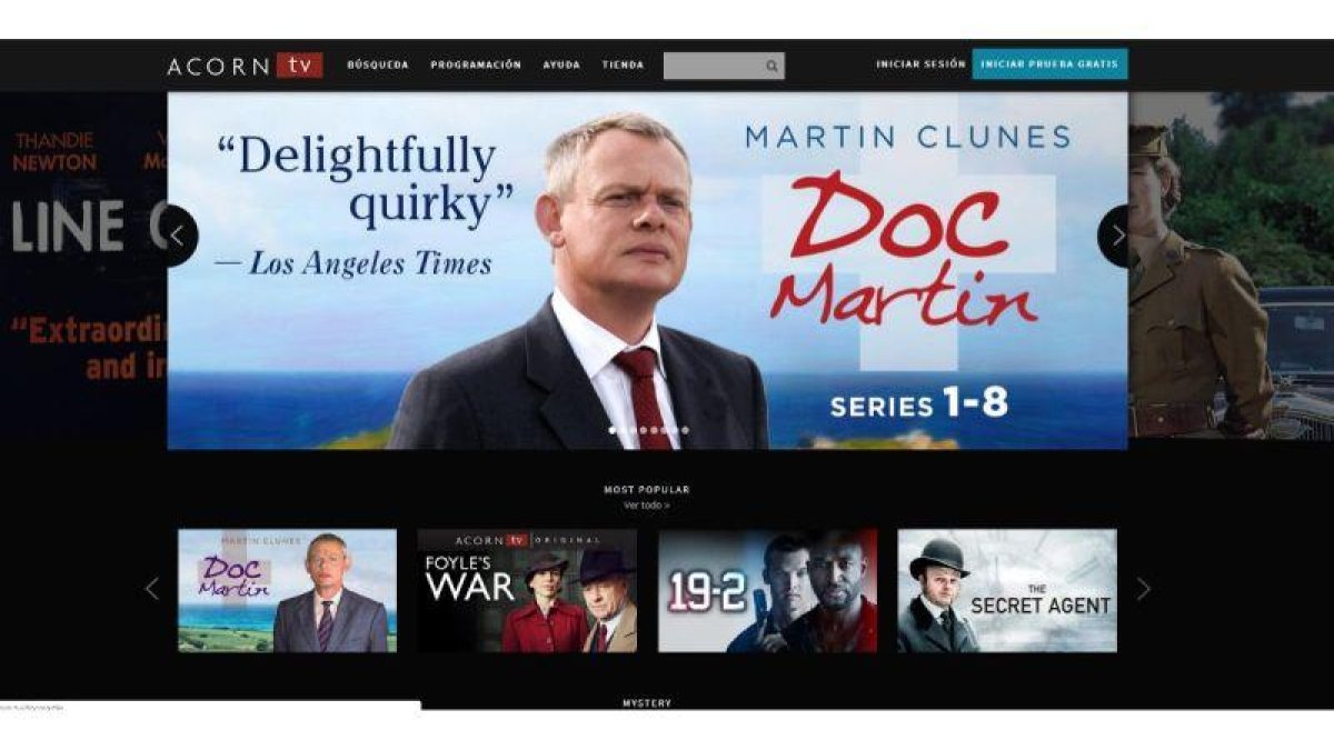 Captura de la web de la plataforma de televisión por internet Acorn TV.