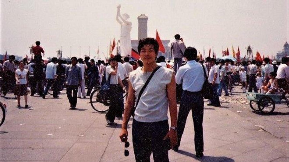 Yang Jianli en la plaza de Tiananmen el 3 de junio de 1989.